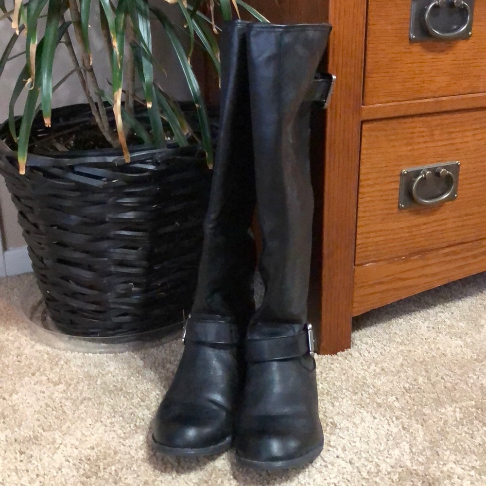 Black studded back zipper boots
